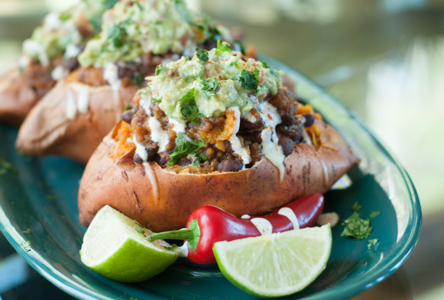 DELICIOUS AND NUTRITIOUS: Chef Ahki's chili-stuffed sweet potatoes with guacamole.